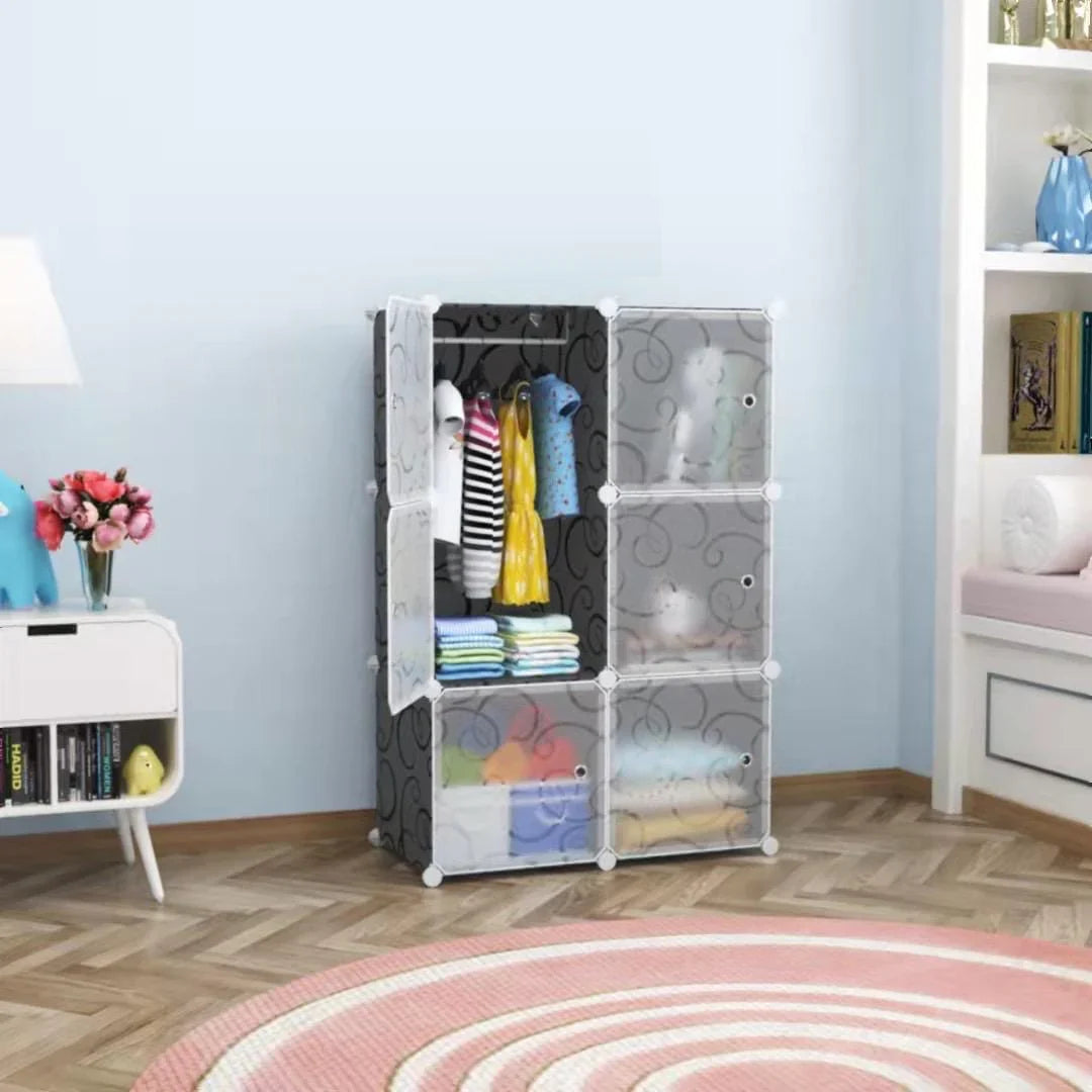 Intelligent Plastic Portable Cube Cabinet with hanging – 6 Cube